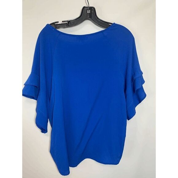 Umgee Women's Bohemian Layered Ruffle Sleeve Blouse Tunic Top Cobalt Blue Small - Picture 7 of 8
